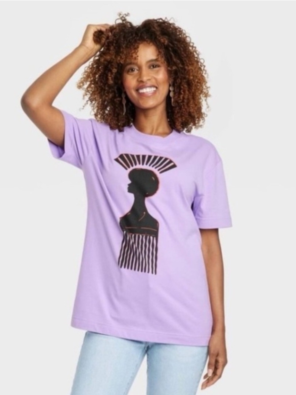 Lilac Graphic Tee with Afro Silhouette - Women Black History